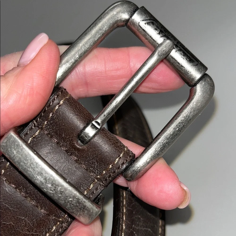 Dickies Dark Brown Leather Lined Belt w/Silver Buckle size 36”